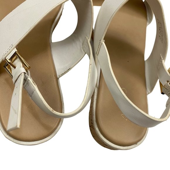 Aldo White Double Strap Slingback Sandals Open Toe Shoes Gold Hardware Women 8.5 - Picture 6 of 11